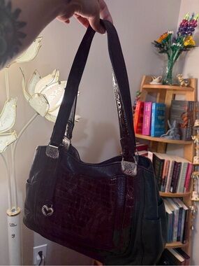Brighton black croc embossed leather shoulder bag with a matching wallet bundle